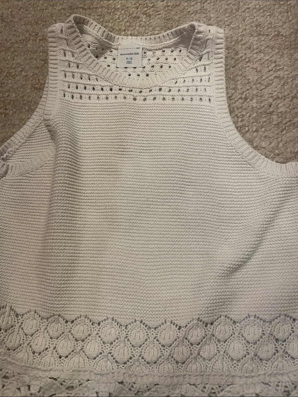 abercrombie kids Crochet Hem Sleeveless Tank - White & Fuchsia - Picture 6 of 6